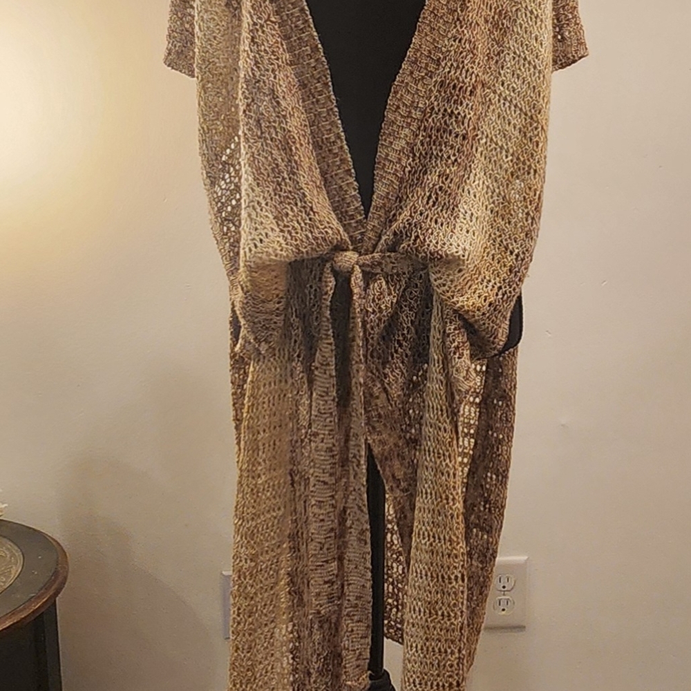 Buckle Cream and Brown Open Cardigan